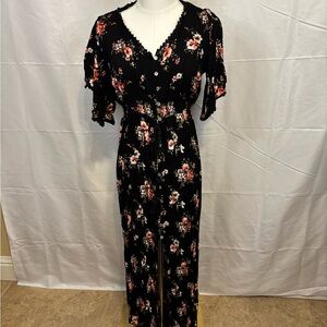 Rue 21 Black Floral Button Front Maxi Dress Size Small Boho
